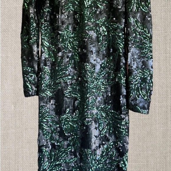 Dress The Population Size XL Black Green Sequin Leaf Dress - Picture 2 of 8
